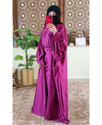 Set Abaya Kimono en Satin Rose Prune