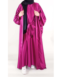 Set Abaya Kimono en Satin Rose Prune