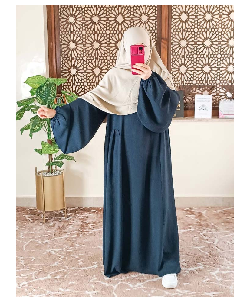 abaya-manche-bouffante-bleu