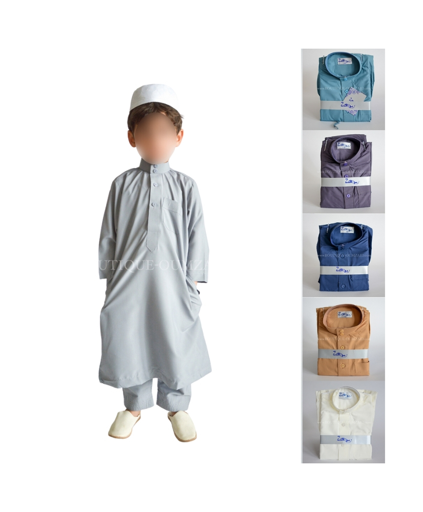 Qamis enfant avec pantalon couleur - Du 4 au 16 ans