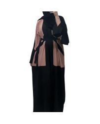 abaya-kimono-bloc-bicolor-noir-et-beige-rose