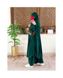 Jilbab sarouel - Soie de medine - Vert foncé
