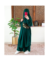 Jilbab sarouel - Soie de medine - Vert foncé
