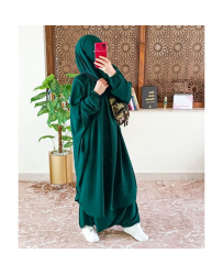 Jilbab sarouel - Soie de medine - Vert foncé